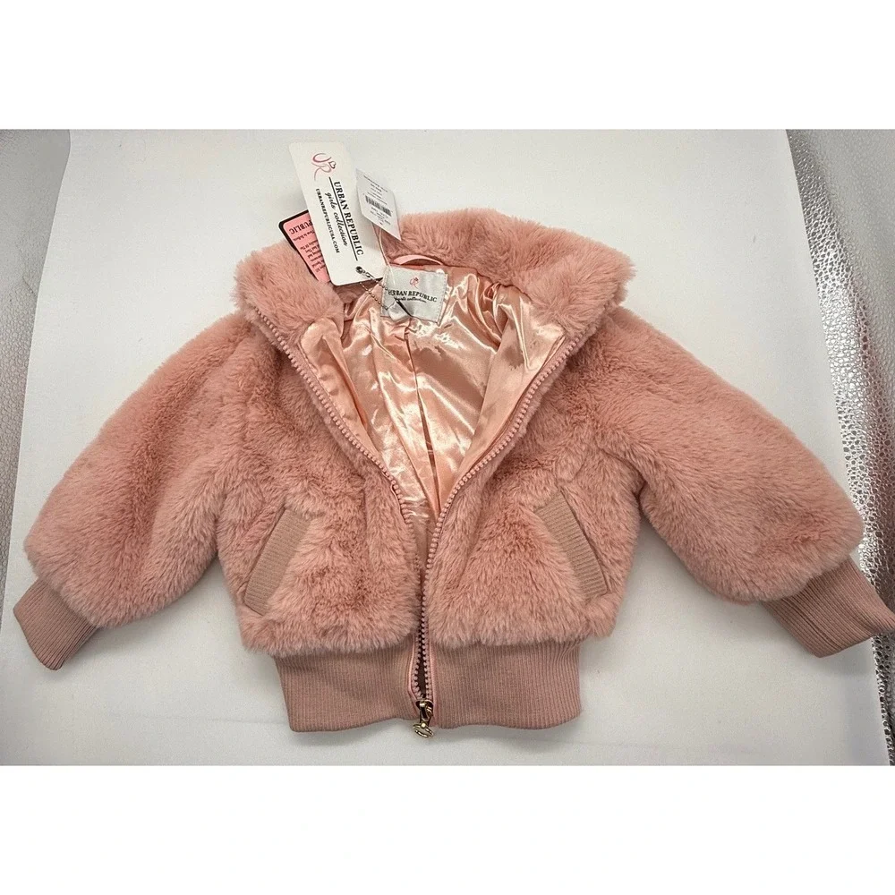 Urban Republic Girls Pink Faux Fur Bomber Jacket 18 Months New With Tags NWT